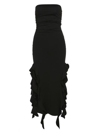 Black Strapless Maxi Dress with Ruffles