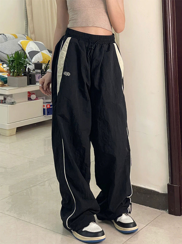 Black Baggy Sweatpants with Contrast Piping Detail