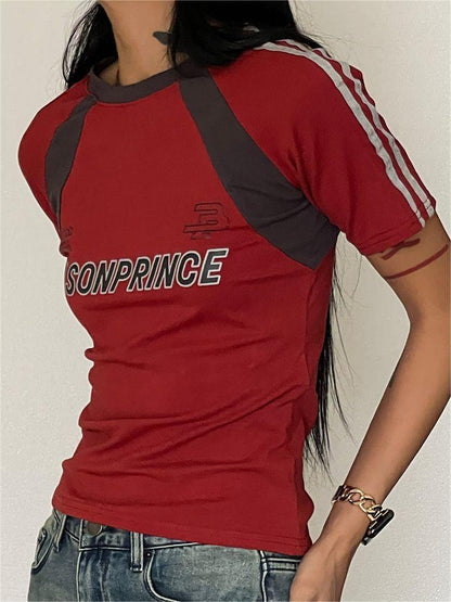 Retro Red Short Sleeve Top with Slogan