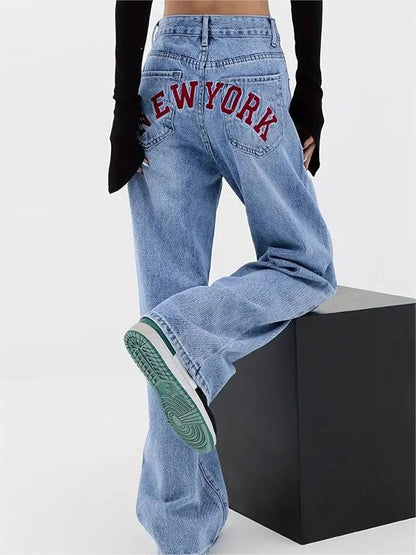 Baggy Boyfriend-jeans met geborduurd logo op de achterkant