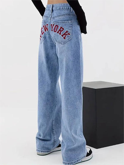Baggy Boyfriend Jeans with Embroidered Back Logo