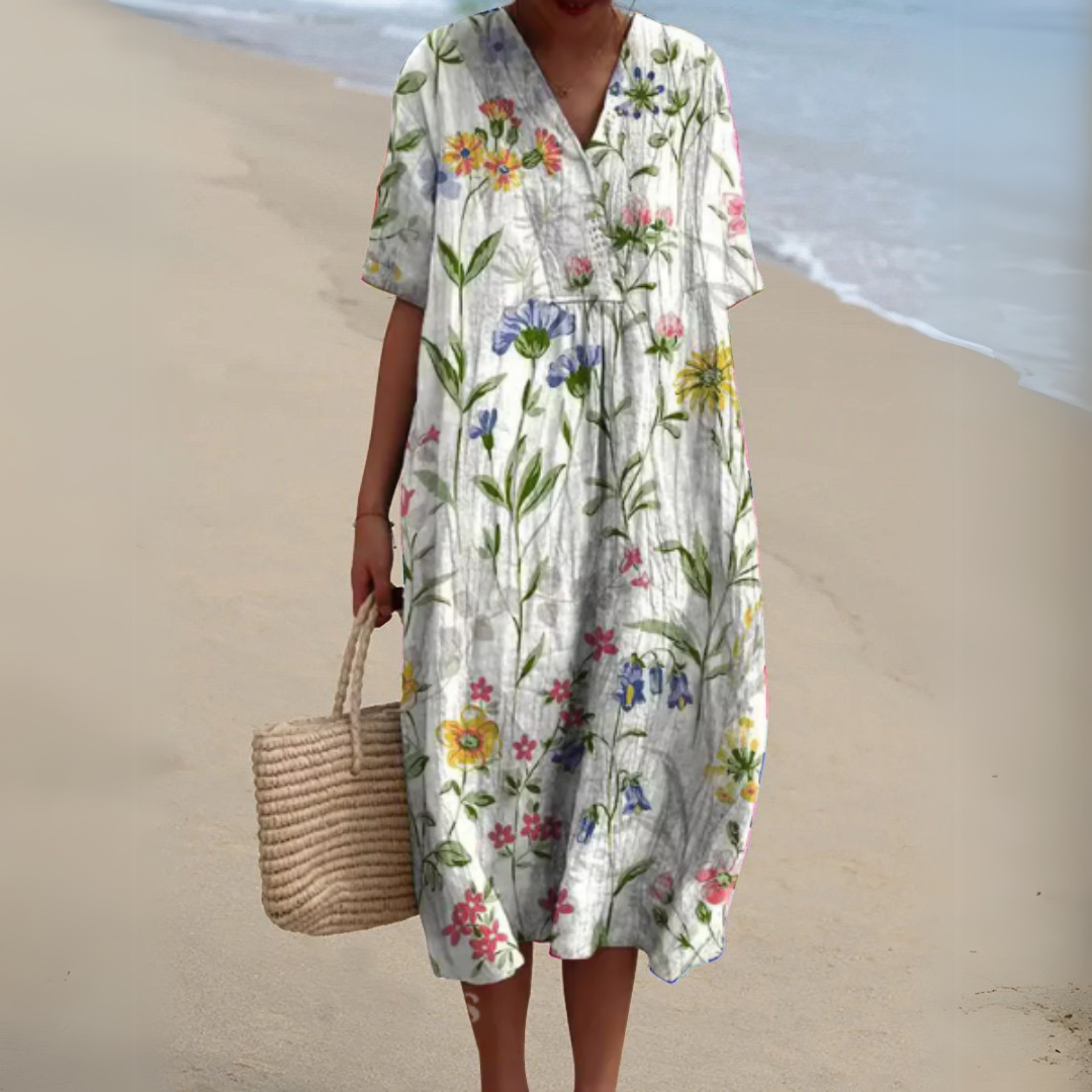Women's Floral V-Neck Midi Dress | Summer