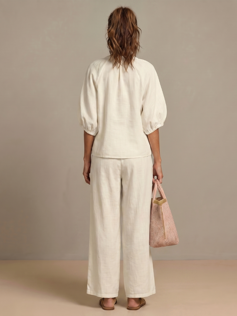 Women’s Casual Summer Co-Ord Set | Zip-Front Blouse and Wide-Leg Pants