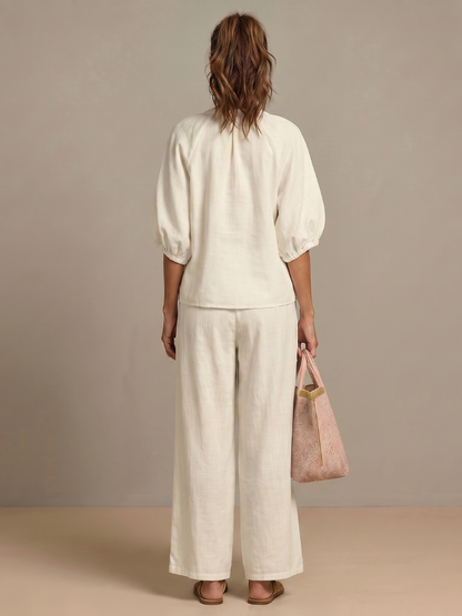 Women’s Casual Summer Co-Ord Set | Zip-Front Blouse and Wide-Leg Pants