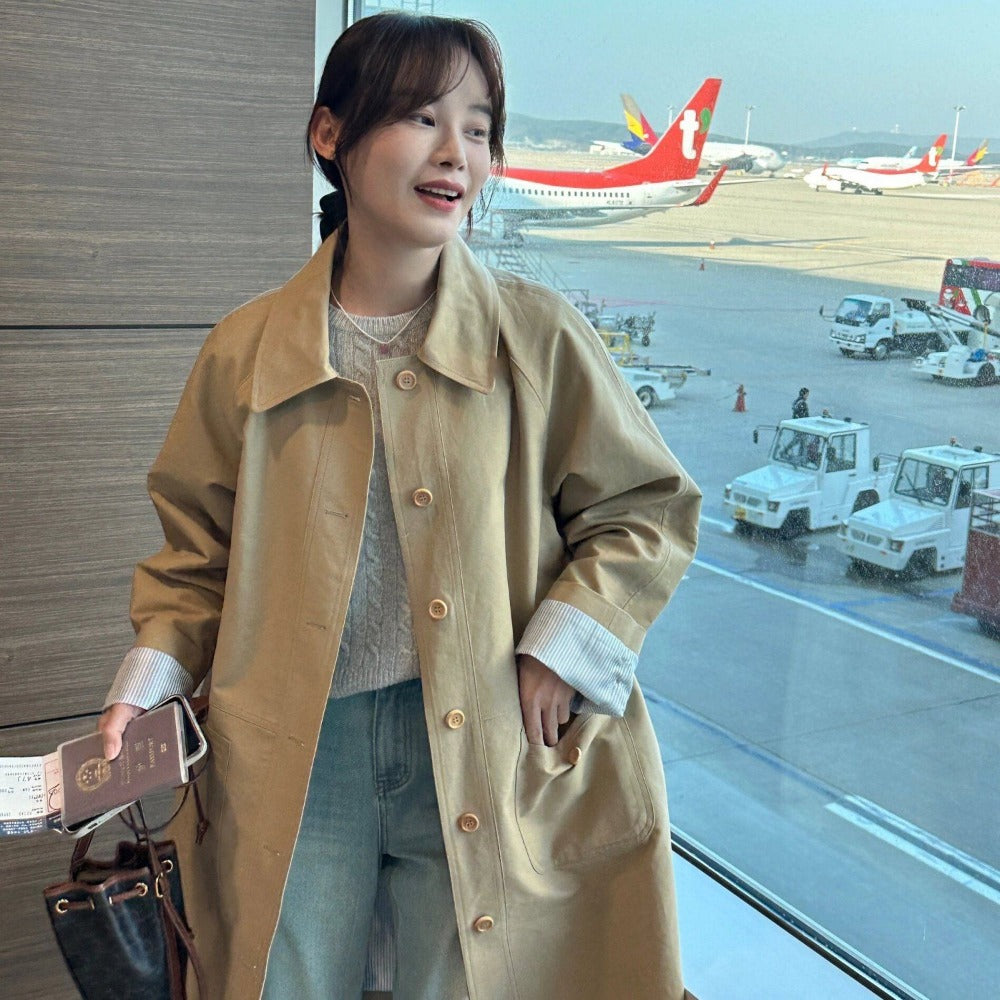 Trench-coat long boutonné avec poches pour femme - Candida