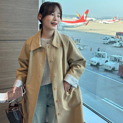 Trench-coat long boutonné avec poches pour femme - Candida