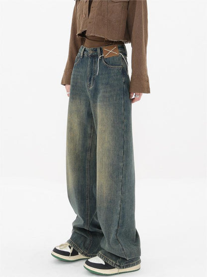 Vintage Distressed Baggy Boyfriend Jeans with Slash Pockets