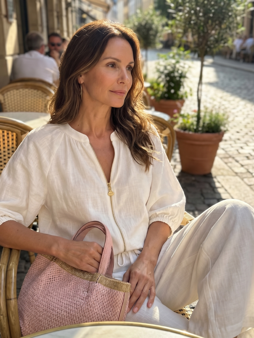 Women’s Casual Summer Co-Ord Set | Zip-Front Blouse and Wide-Leg Pants
