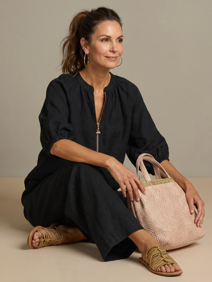 Women’s Casual Summer Co-Ord Set | Zip-Front Blouse and Wide-Leg Pants
