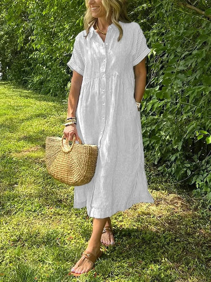 Women’s Striped Summer Midi Shirt Dress | with Pockets