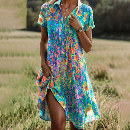 Women's Summer Casual V-Neck Mini Dress | Short Sleeve