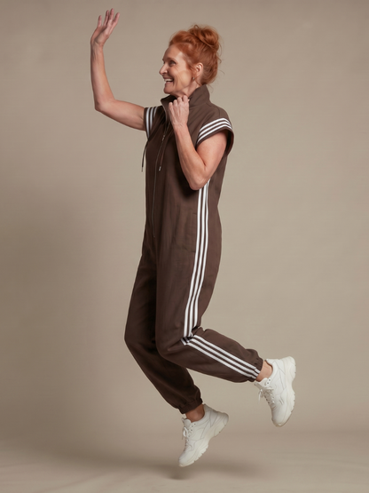 Women's Relaxed Fit Zip-Up Track Jumpsuit | Sleeveless