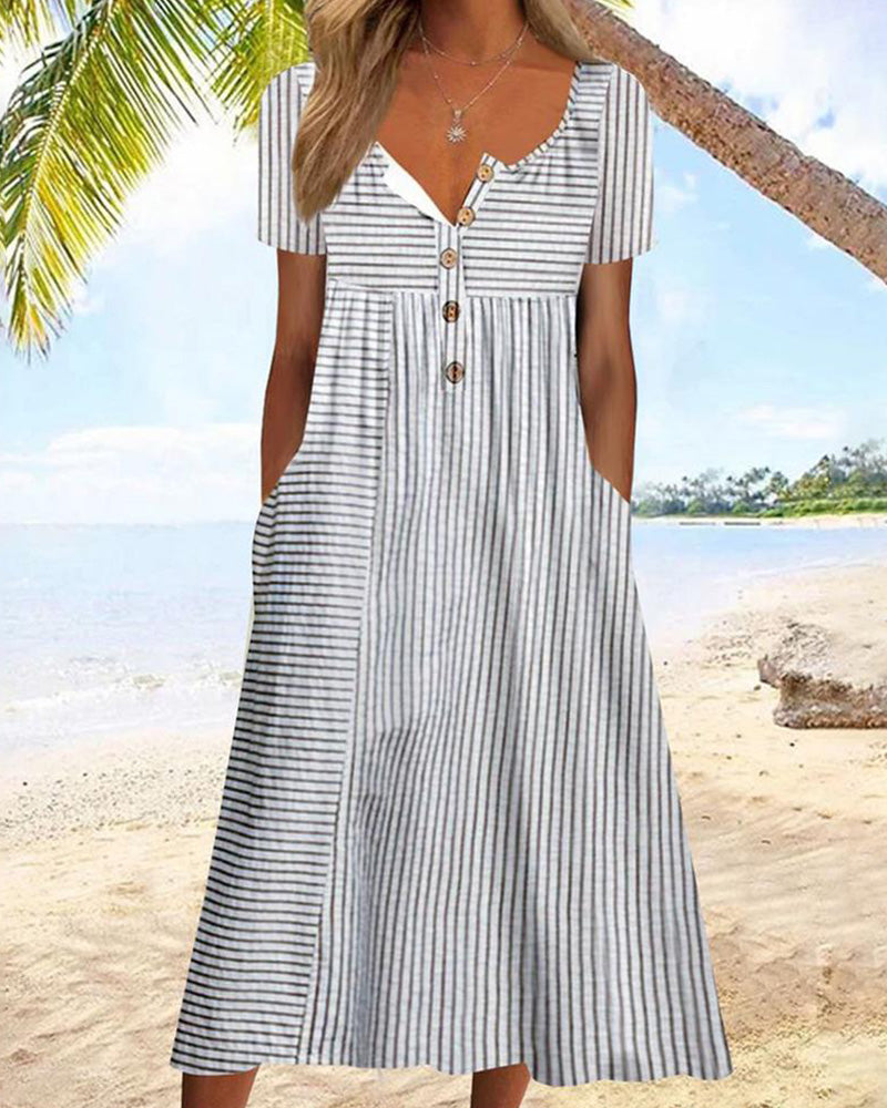 Women's Short Sleeve Striped Summer Dress | with Pockets