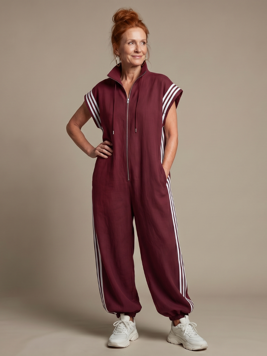 Women's Relaxed Fit Zip-Up Track Jumpsuit | Sleeveless