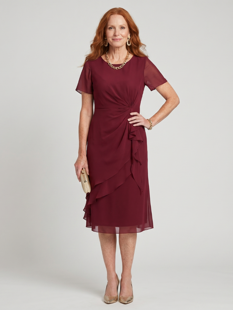 Women's Short Sleeve Sheath Cocktail Dress | Midi