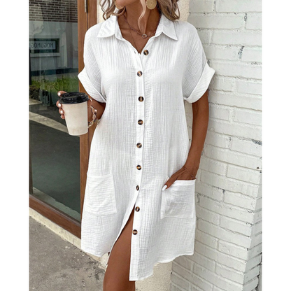 Women's Casual Button-Down Shirt Dress | with Pockets