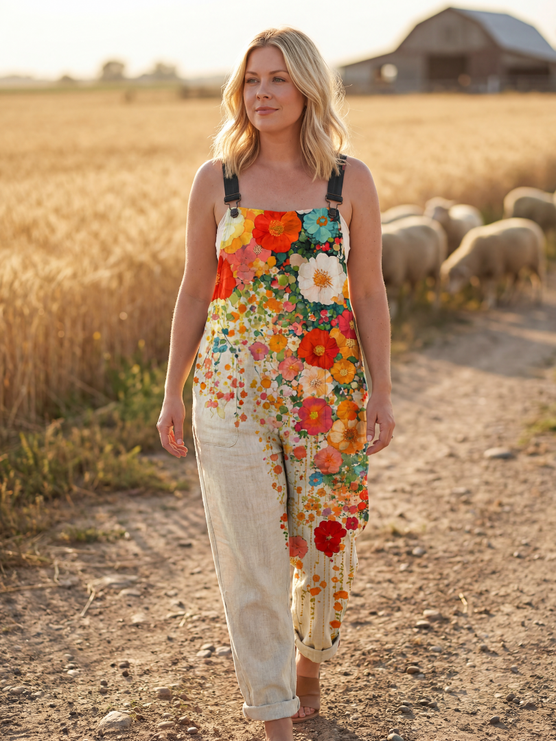 Women's Boho Floral Print Overalls | Loose Fit