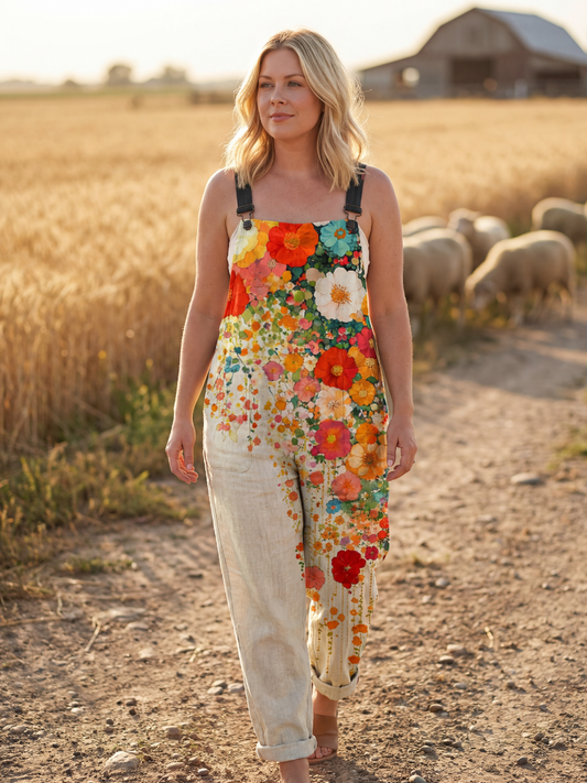 Women's Boho Floral Print Overalls | Loose Fit