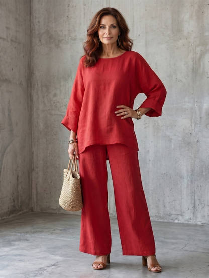 Women's Loose Fit Top and Wide-Leg Pants Set | 2-Piece