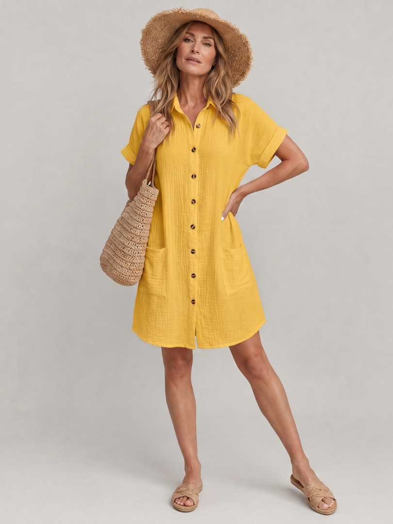 Women's Button-Down Shirt Dress | with Pockets