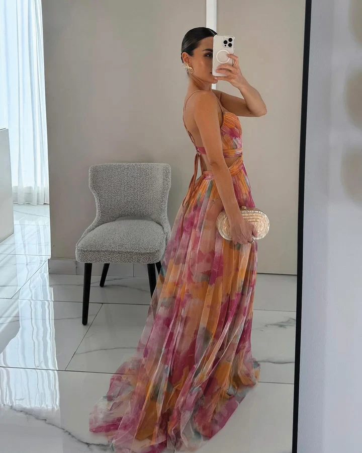 Women's Wedding Guest Dress with Spaghetti Straps | Maxi