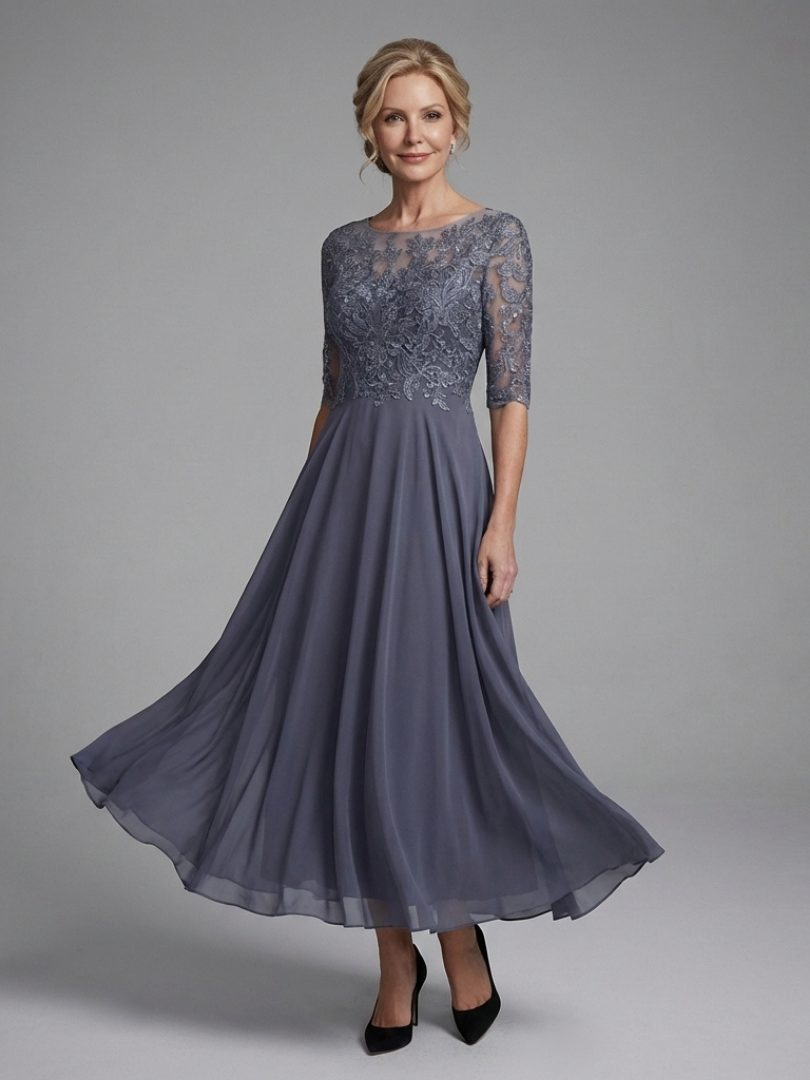 Women's A-Line Evening Gown | 3/4 Sleeves