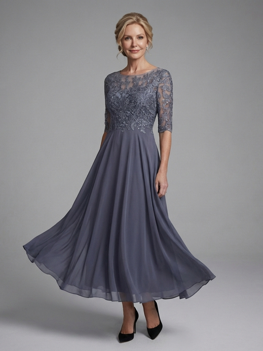 Women's A-Line Evening Gown | 3/4 Sleeves