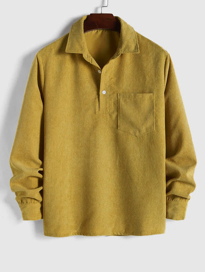 Men's Long Sleeve Half-Button Polo Shirt | with Chest Pocket