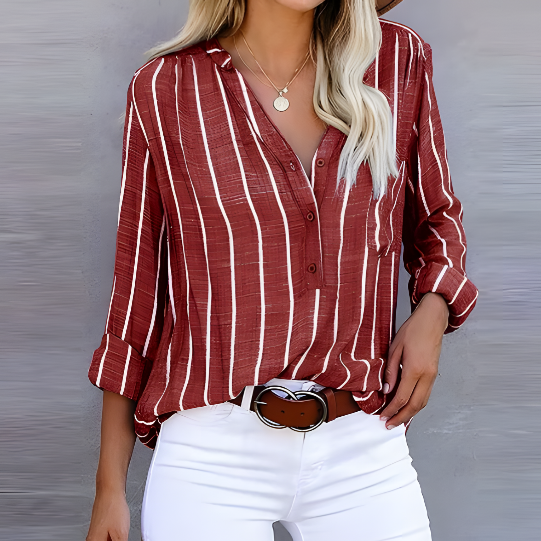 Women's Striped Button-Up Blouse | Long Sleeves