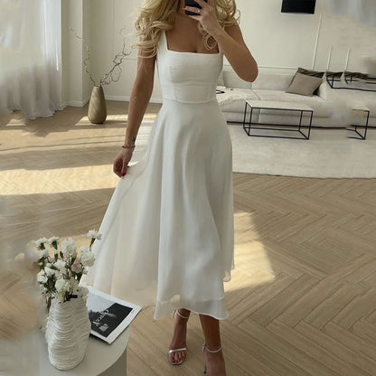 Women's Square-Neck A-Line Midi Dress | Sleeveless