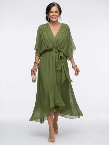 Women's V-Neck Wrap Cocktail Dress | Midi