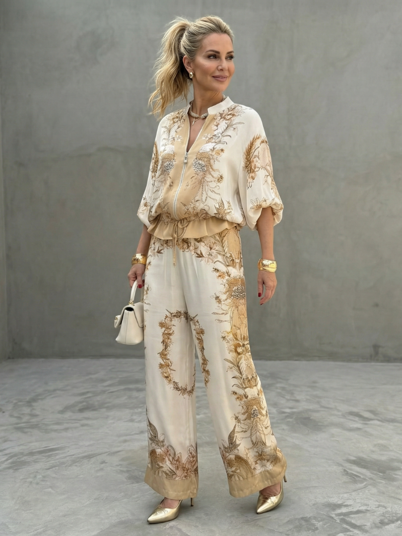 Women's Floral Print Top and Wide-Leg Pants | Two-Piece Set