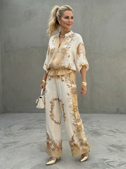 Women's Floral Print Top and Wide-Leg Pants | Two-Piece Set