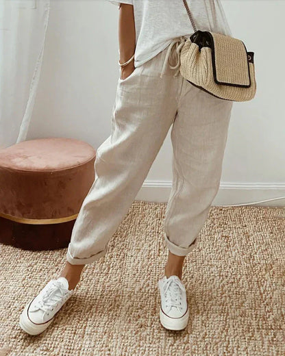 Women's Casual Loose Fit Linen Pants | with Drawstring