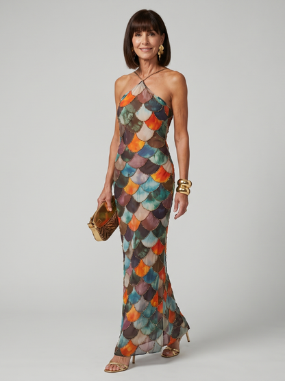 Women's Multicolor Halter Neck Maxi Dress | Summer
