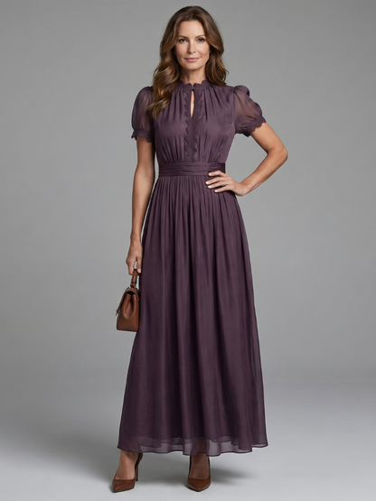 Women's Pleated Maxi Gown | with Puff Sleeves