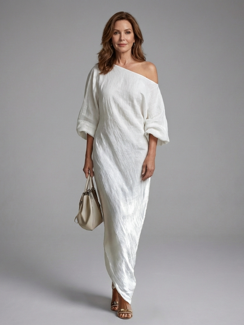 Women's One-Shoulder 3/4 Sleeves Evening Dress | Maxi