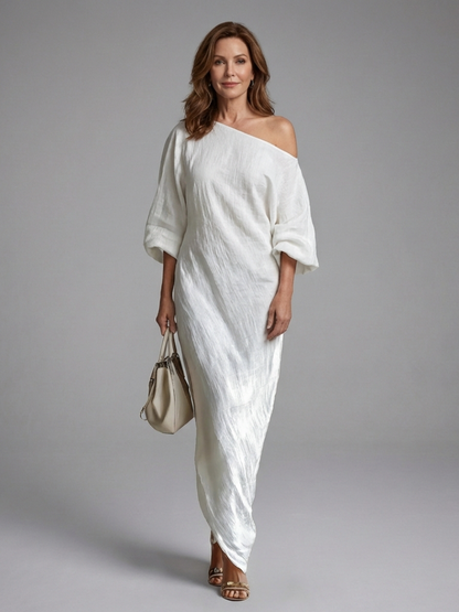 Women's One-Shoulder 3/4 Sleeves Evening Dress | Maxi