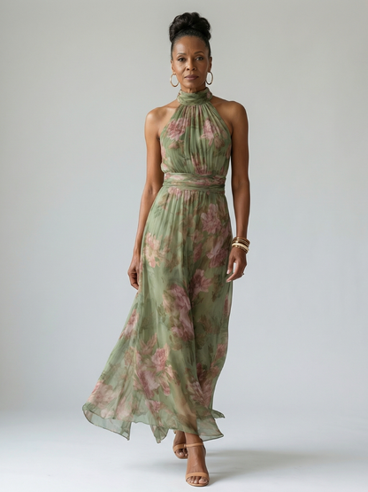 Women's Floral Halter Wedding Guest Dress | Maxi