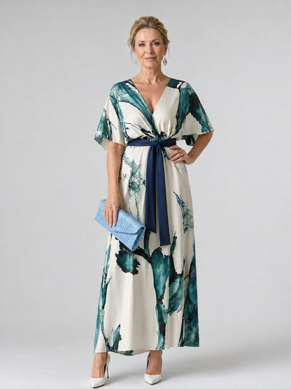Women’s V-Neck Floral Wrap Front Dress | Maxi