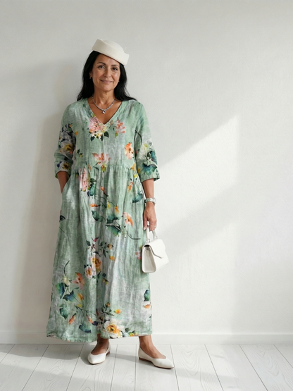 Women’s Floral Print Boho Maxi Dress | with Pockets