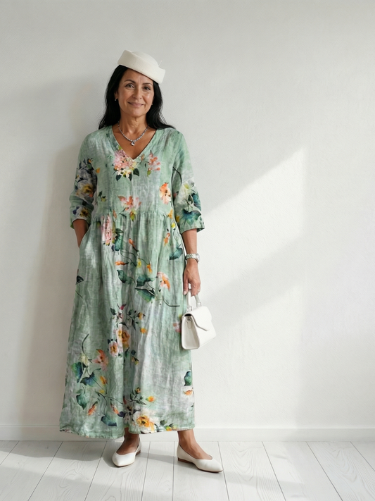 Women’s Floral Print Boho Maxi Dress | with Pockets