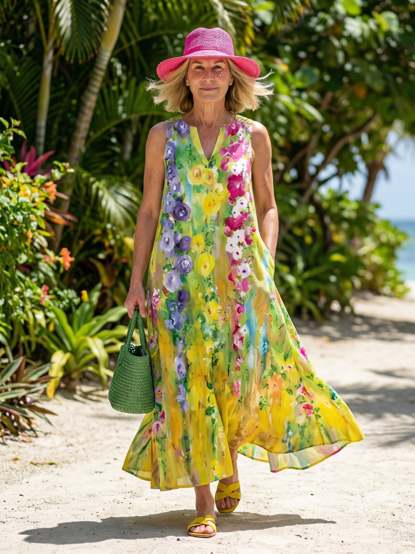 Women’s Floral Sleeveless V-Neck Sundress | Maxi