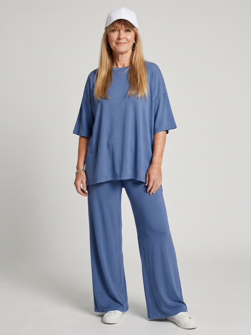 Women’s Short Sleeve T-Shirt and Wide-Leg Pants Co-ord | 2-Piece Lounge Set