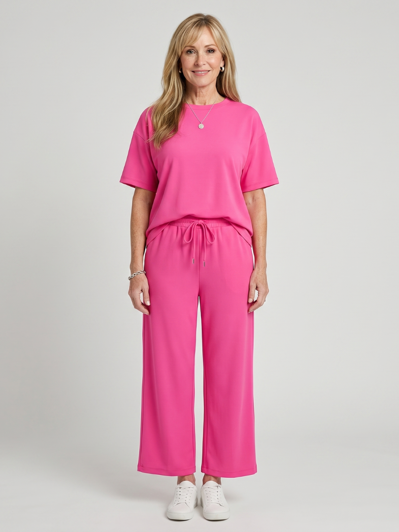 Women's 2-Piece Lounge Set | Short Sleeve Top and Wide Leg Pants