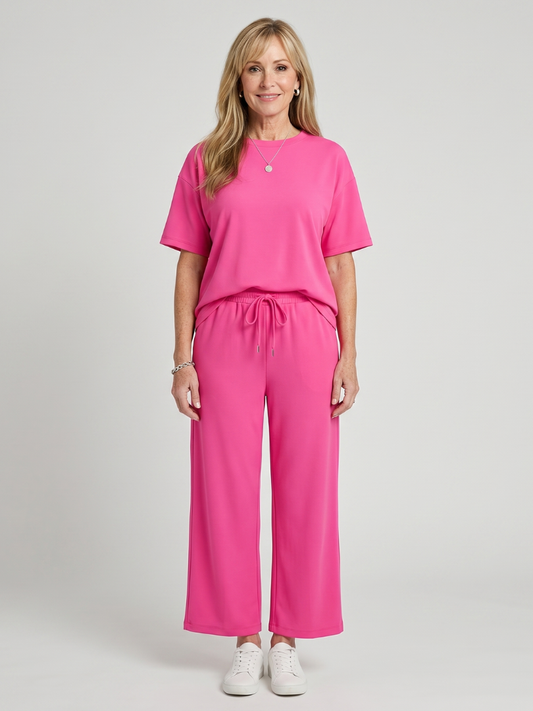 Women's 2-Piece Lounge Set | Short Sleeve Top and Wide Leg Pants