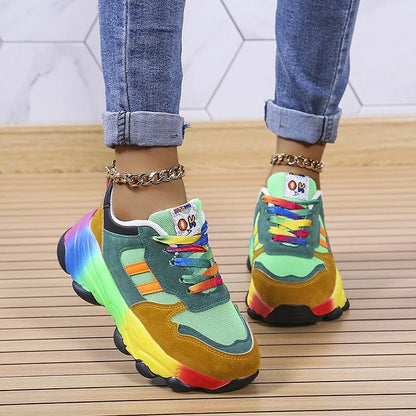 Women's Multicolored Chunky Sneakers | Lace-Up Closure