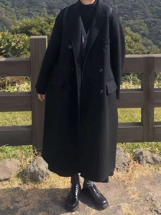 Black Vintage Double Breasted Long Coat