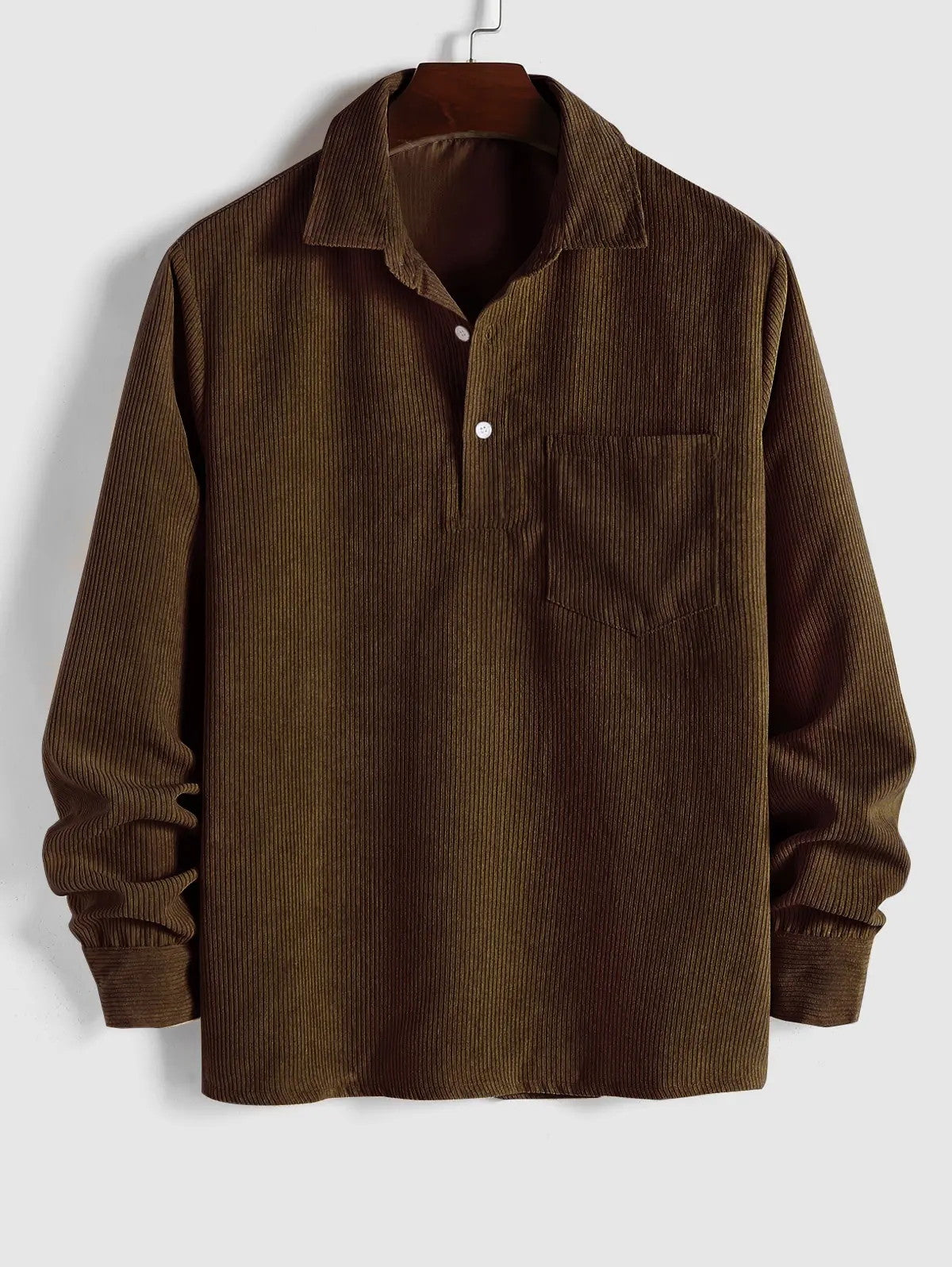Men's Long Sleeve Half-Button Polo Shirt | with Chest Pocket
