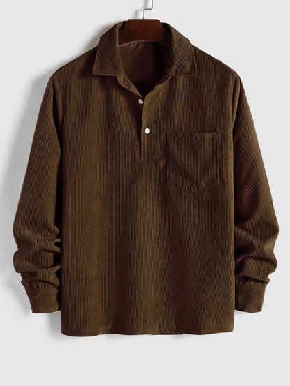 Men's Long Sleeve Half-Button Polo Shirt | with Chest Pocket